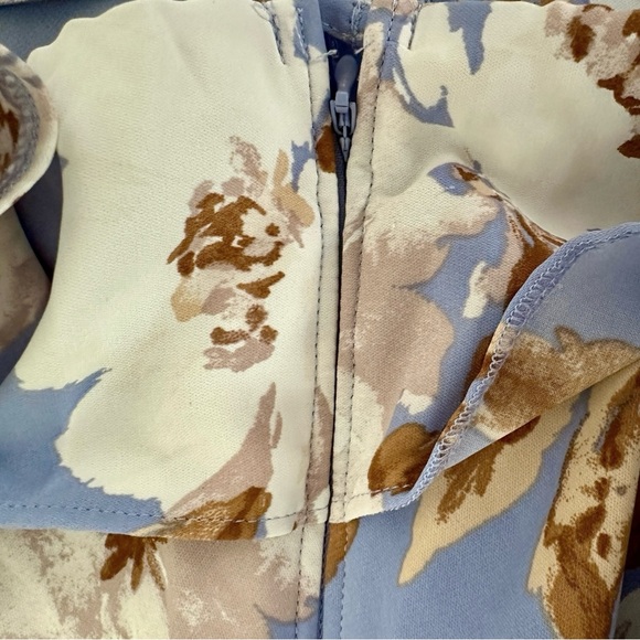 Abercrombie & Fitch Blue Floral Asymmetrical Ruffle Midi Dress | Size L - Picture 15 of 16